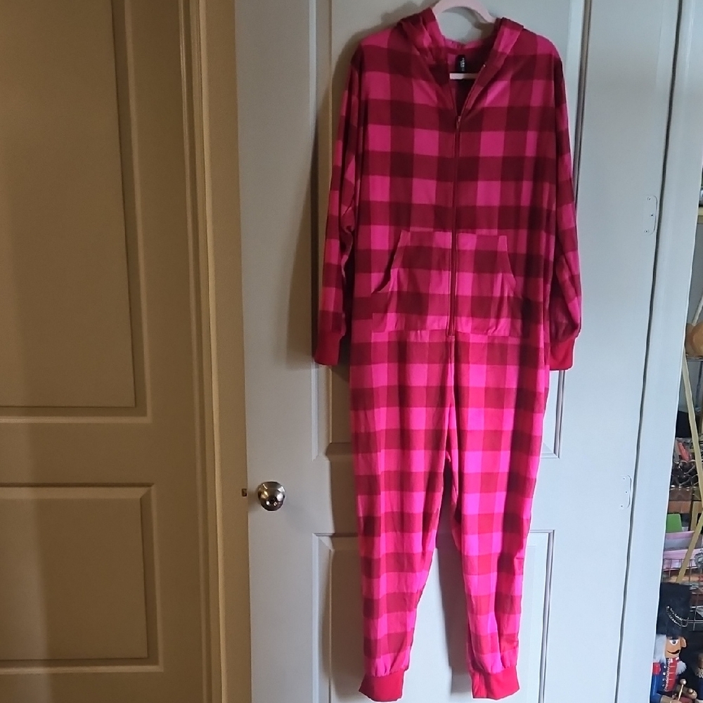 Torrid Pink Plaid Hooded Pajama Onesie